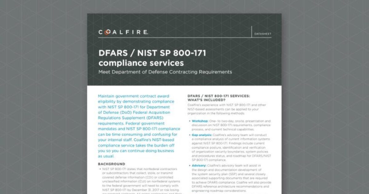 DFARS / NIST SP 800-171: Explore Our Compliance… | Coalfire Federal