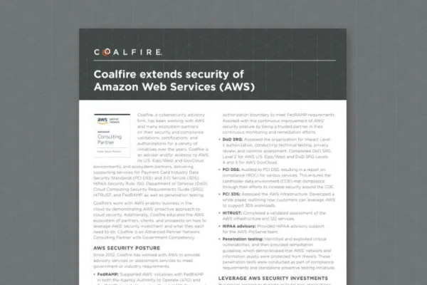 Coalfire Extends Security of Amazon Web Services (AWS)
